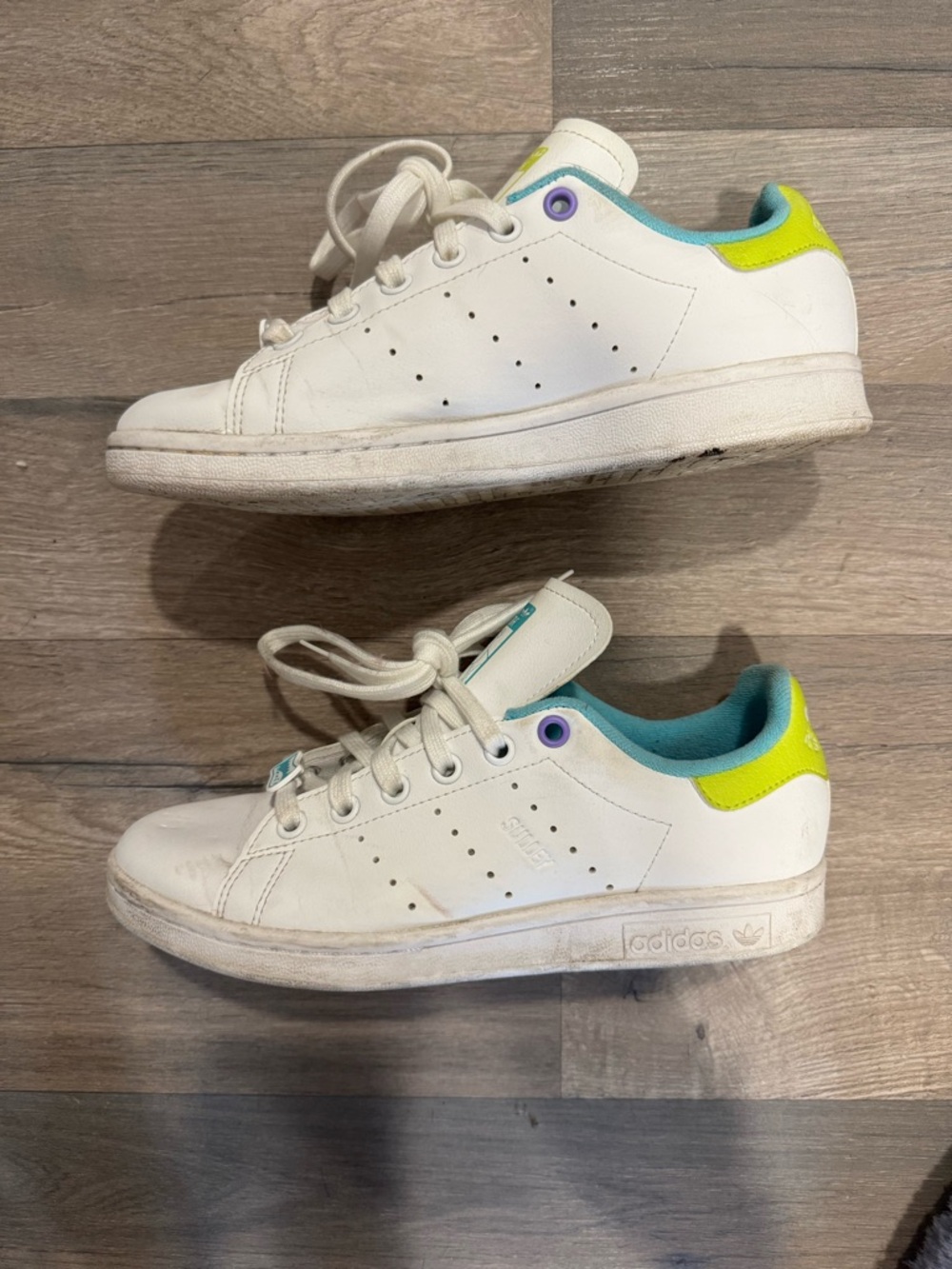adidas Kids White Sneakers with Teal & Yellow Accents